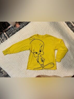 Yellow Tweety Print Long Sleeve Kids Tee